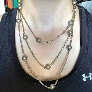 Vintage Monet Long Silver Ball Necklace